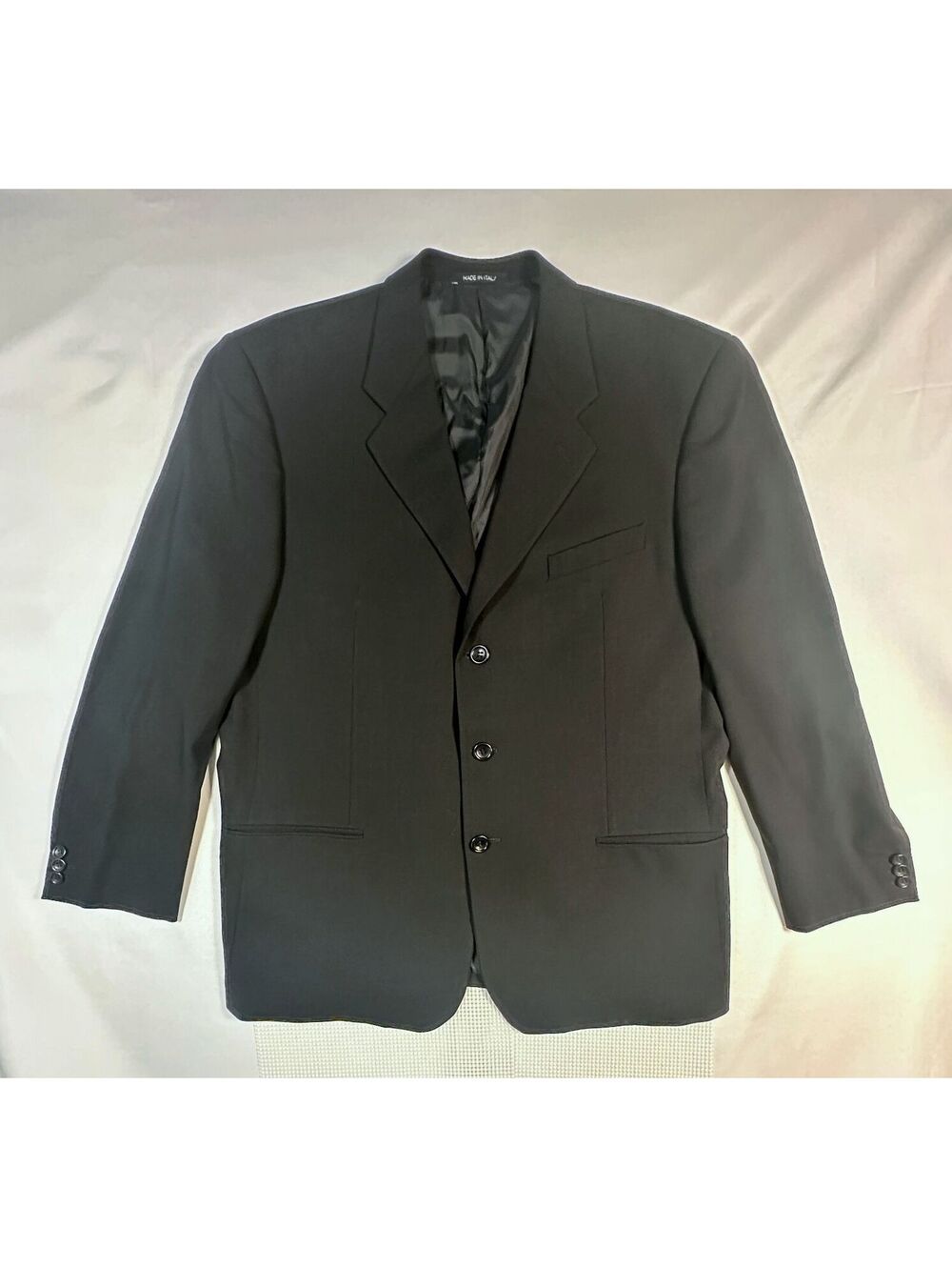 Armani Collezioni Suit Mens 44R Black 100% Wool 3button Blazer PleatPants (211)
